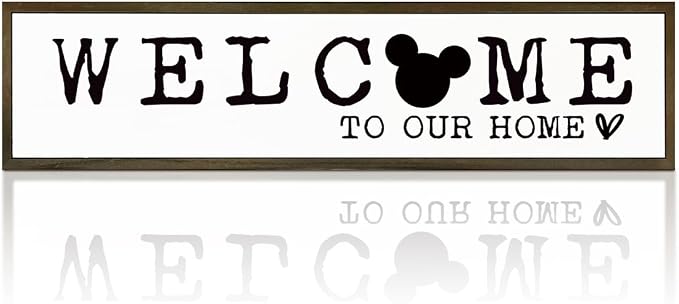 Welcome Home Decoration Sign, Farmhouse Decor for Front Door, Rustic Porch Sign, Table Shelf Wall Decor Art, Housewarming Gifts, Disney Lover Home Decors, Welcome to Our Home Signs 17.8x4x1.2 inches by WKYAER