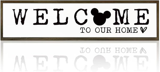 Welcome Home Decoration Sign, Farmhouse Decor for Front Door, Rustic Porch Sign, Table Shelf Wall Decor Art, Housewarming Gifts, Disney Lover Home Decors, Welcome to Our Home Signs 17.8x4x1.2 inches by WKYAER