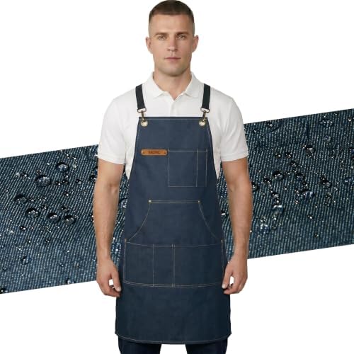 Professional Unisex Chef Apron – Cross-Back, Large Pockets, Water-Resistant Cotton Canvas by KAQJWL