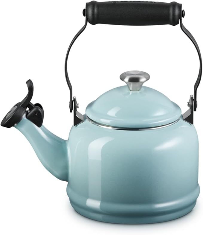 Le Creuset Enamel On Steel Demi Tea Kettle with Metal Finishes, 1.25 qt., Sea Salt