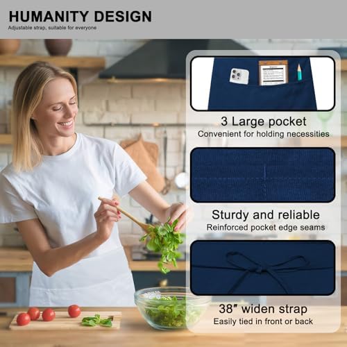 PLOYMONO 3P Navy Blue Server Apron with 3 Pocket,Short Waist Waitress Apron | Polyester Short Waiter Apron with 3 Deep Pockets, Great for Restaurant Servers, Bartenders, Hosts, Baristas - Image 2