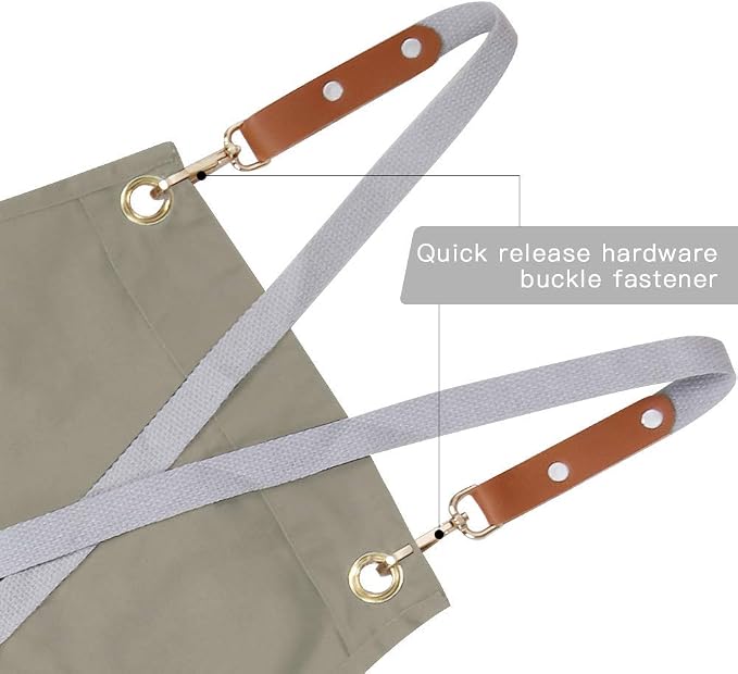 Crossback Apron with Pockets, Apron with Adjustable Straps | Pockets x2, Adjustable & Removable Straps, Canvas, Unique Split Apron for Ceramics, Home, Kitchen, Restaurant,M-XXL (Beige) - Image 6