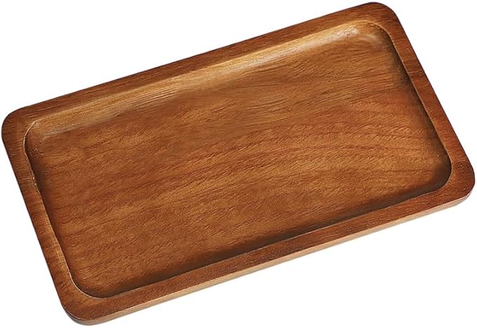 Small Wooden Tray (7.5 x 4.1 inch), Rectangular Mini Serving Tray for Coffee Tables, Dessert, Snack, Fruit, Acacia Wood Platter for Vegetable, Decor Restaurant