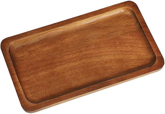 Small Wooden Tray (7.5 x 4.1 inch), Rectangular Mini Serving Tray for Coffee Tables, Dessert, Snack, Fruit, Acacia Wood Platter for Vegetable, Decor Restaurant