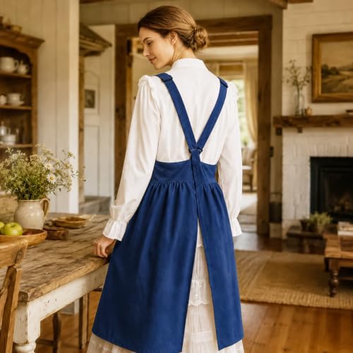 Uaussi Cotton Linen Apron Cross Back Work Apron for Women with Pockets Pinafore Dress X Cross Halter Apron for Chef Gardening - Image 5