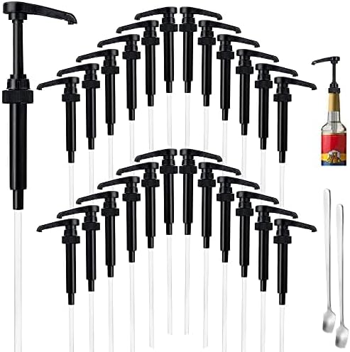 25 Packs Black Coffee Syrup Pump Dispenser, Compatible with 25.4 Oz/750ml Bottles, Great for Home & Coffee Bar Drinking Mixes, Tea, Beverage, Cocktails, Plus Spoons(5.23") by DupakSYS