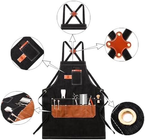 Denim Apron with Big Pockets Adjustable Cooking Apron Jean for Hair Stylist Gardening Craftsmen Barista Hairdresser - Image 4