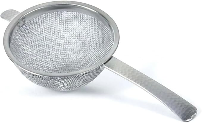 Japanese Double Fine Mesh Tea Sifter – Stainless Steel Tea Strainer with Hammered Texture Handle Kitchen Sieve, 6” (Length) × 3” (Width) × 1.3” (Height)