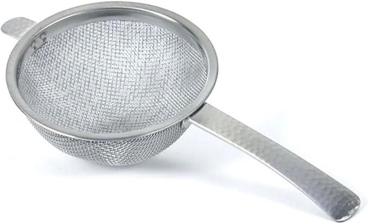 Japanese Double Fine Mesh Tea Sifter – Stainless Steel Tea Strainer with Hammered Texture Handle Kitchen Sieve, 6” (Length) × 3” (Width) × 1.3” (Height)
