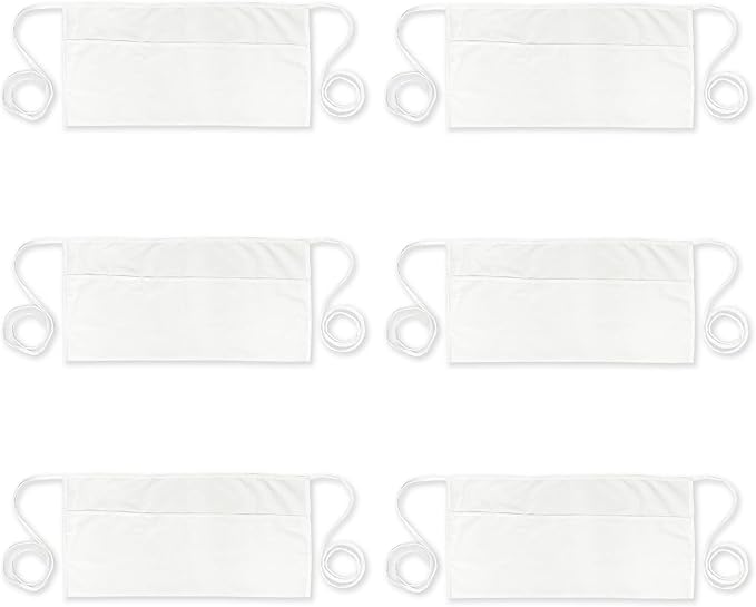 PLOYMONO 6P White Server Apron with 3 Pockets, Short Waist Waitress Apron | Polyester Short Waiter Apron with 3 Deep Pockets, Great for Restaurant Servers, Bartenders, Hosts, Baristas by PLOYMONO