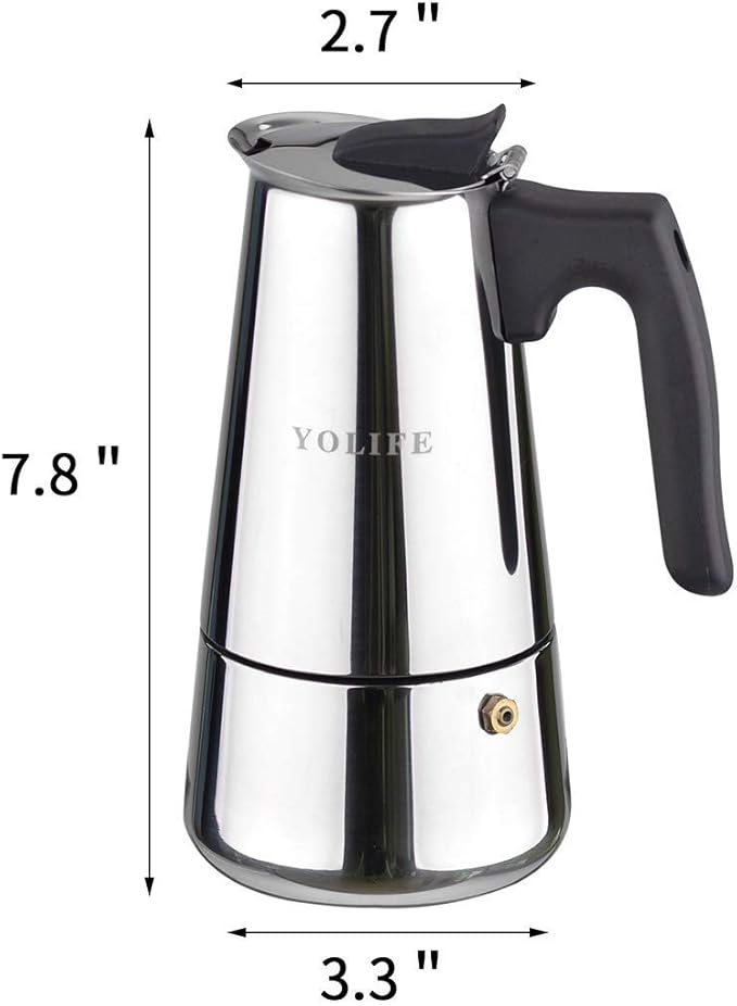 YOLIFE Stovetop Espresso Coffee Maker, Induction Stainless Steel Italian Moka Pot, Pressure Heat Cooking Coffee for Italian Espresso, Cappuccino and Latte, 300ml / 10oz / 6 Espresso Cup (1 Cup=50ml)
