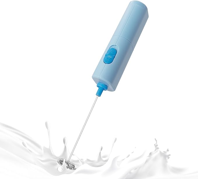 Portable Coffee Frother by ELMWAY, Battery Operated Electric Whisk, Mini Milk Frother Handled for Coffee, Latte, Matcha and Protein Powder - Blue