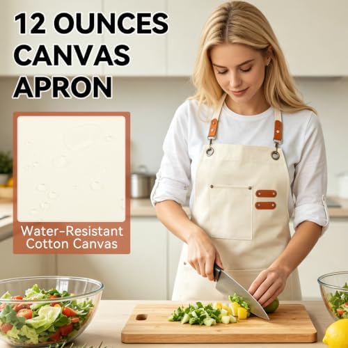NLUS Chef Aprons for Men Women with 4 Pockets, Water Repellent Cotton Canvas Cross Back Apron - Image 7