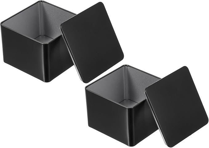 PATIKIL Metal Tea and Tin Set 3.35"x3.35"x2.56", 2 Pcs Metal Storage Airtight Storage Square Container with Lid for Loose Tea Coffee Candy Treats Gifts Spice DIY, Black