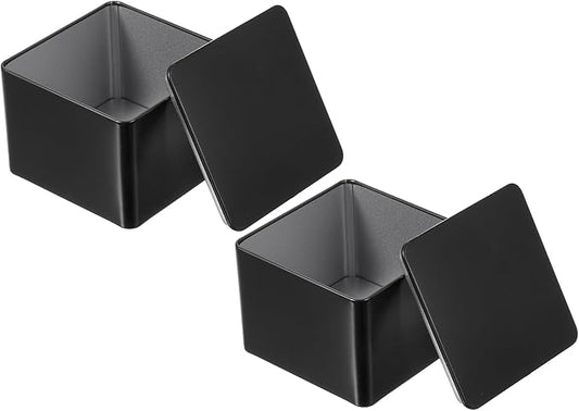 PATIKIL Metal Tea and Tin Set 3.35"x3.35"x2.56", 2 Pcs Metal Storage Airtight Storage Square Container with Lid for Loose Tea Coffee Candy Treats Gifts Spice DIY, Black