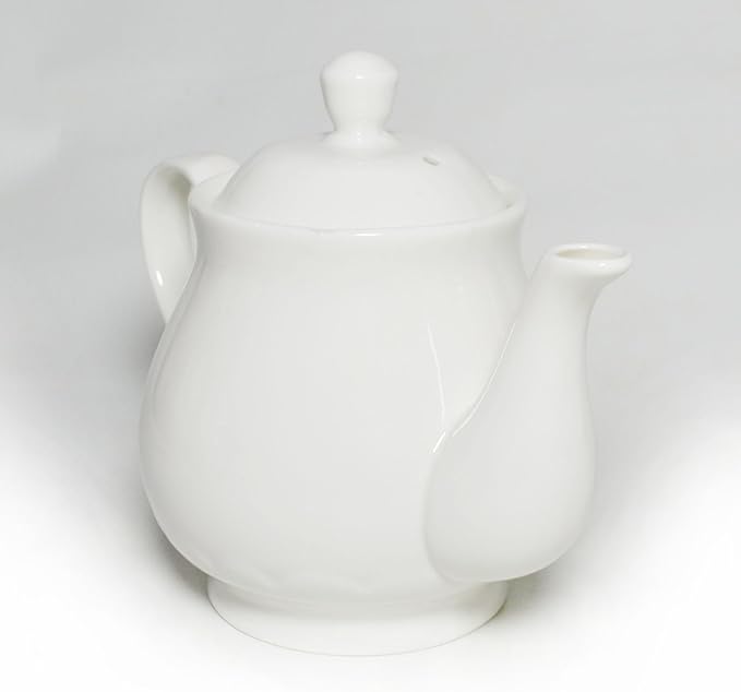 White Porcelain Teapot, Small Lotus Tea Pot Coffee Tea Water Pot Vintage Ceramic Gooseneck Little Kettle (14oz)