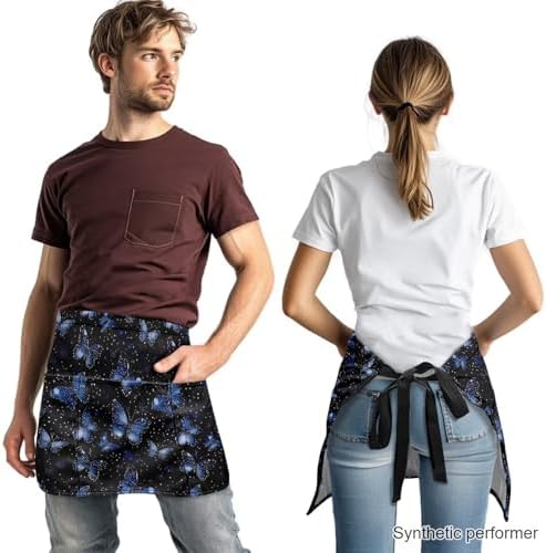 Server Apron with 3 Pockets 13 Inch Short Half Waist Aprons Waterproof Cooking Aprons for Women Men - Image 2