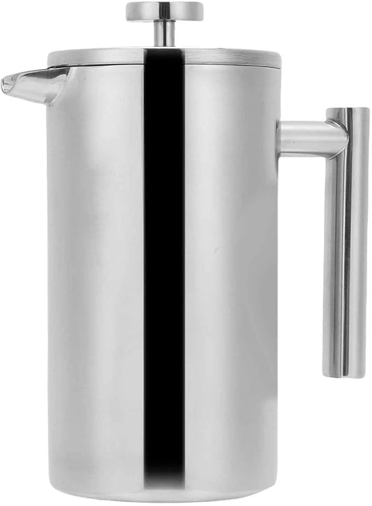 Enfmay 350ml French Press Coffee Maker, 304 Stainless Steel Double Wall Insulated Coffee Maker Pot, Triple Filtration System for Optimal Brew, Ideal for Home, Office, Camping (Sliver, 12 oz)