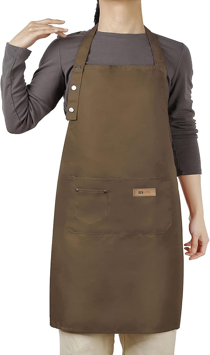 Hongsome Adjustable Button Apron for Women Men Artist Painting Pottery Garden Cooking Kitchen Chef 3 Pockets Waterproof M-XXL by brand