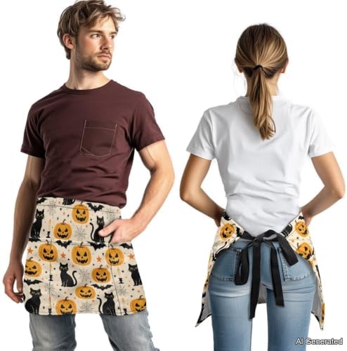 Server Apron with 3 Pockets 13 Inch Short Half Waist Aprons Waterproof Cooking Aprons for Women Men - Image 3