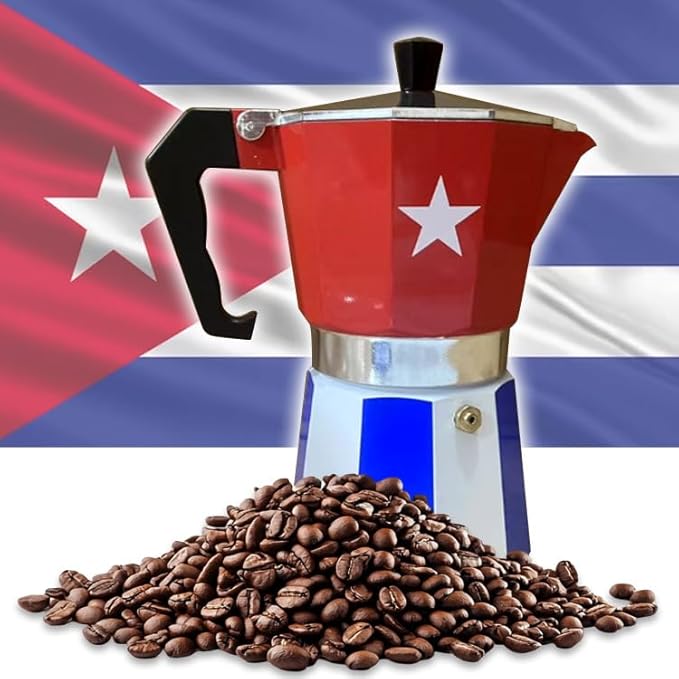 PRK 14 Cuban Coffee Greca Pot Aluminum Moka Pot with Cuba Flag Design | Traditional Stovetop Espresso Maker for Authentic Cafe Cubano 6 cups