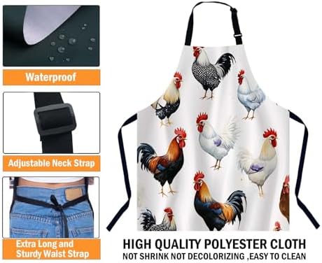 Roosters Apron Adjustable Neck Bib Apron for Men Women,Suitable for Kitchen Cooking Waitress Chef Apron - Image 3