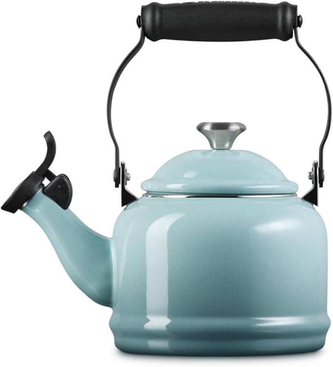 Le Creuset Enamel On Steel Demi Tea Kettle with Metal Finishes, 1.25 qt., Sea Salt