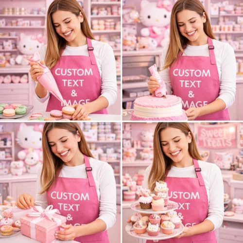 Custom Apron Women Men with Pockets Personalized Name Logo Cooking Aprons | Customizable Full Length Cotton Twill, Add Any Text Photo or Business Logo, Two Deep Pockets, 14 Colorways - Image 4