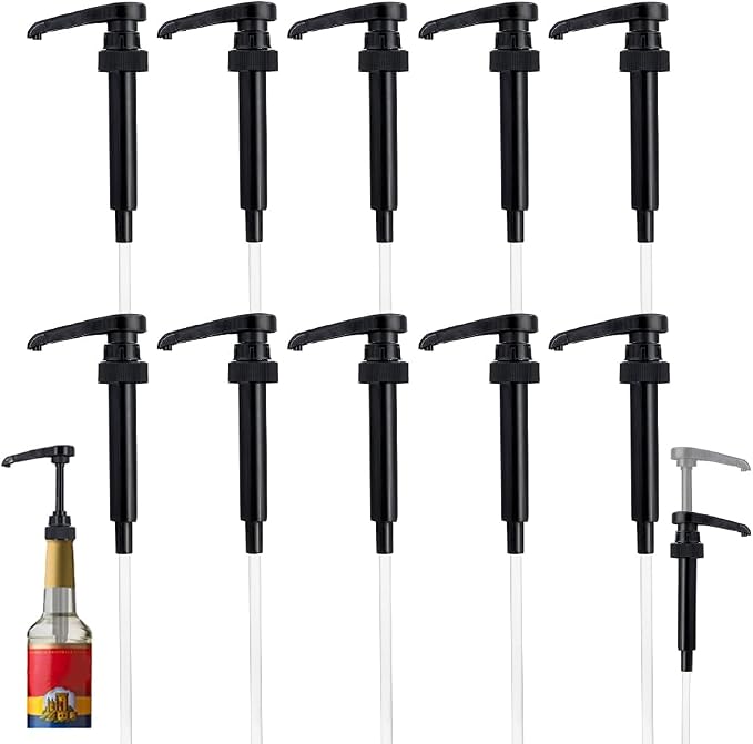 10 Packs Black Coffee Syrup Pump Dispenser, Compatible with 25.4 Oz/750ml Bottles, Great for Home & Coffee Bar Drinking Mixes, Tea, Beverage, Cocktails by DupakSYS
