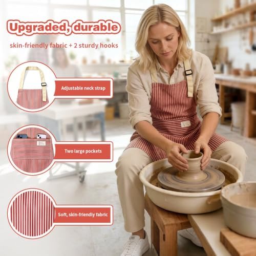Chef Apron Bib Apron with 2 Large Pockets Adjustable Neck Strap Kitchen Apron Cooking Apron Stripes Baking Apron - Image 5