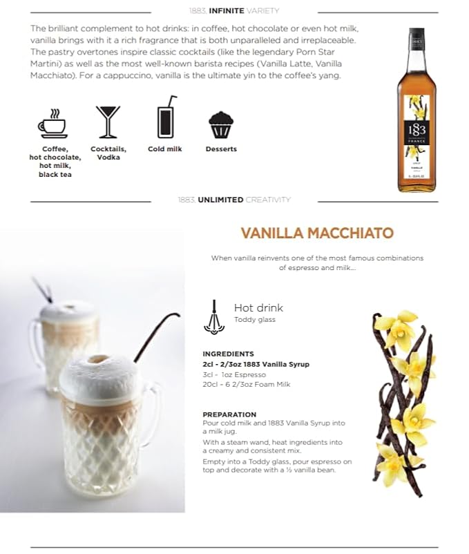 1883 Vanilla Syrup for Drinks – 1 Liter Plastic Bottles (Pack of 6) – Premium Beverage Syrup for Coffee, Tea, Cocktails, Lattes & Desserts