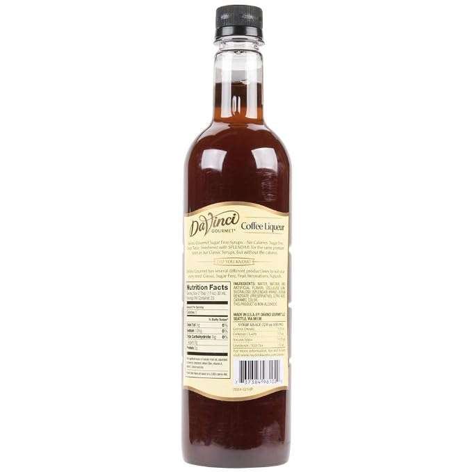 Da Vinci Sugar-Free Coffee Liqueur Syrup, 750ml Plastic Bottle - Image 2