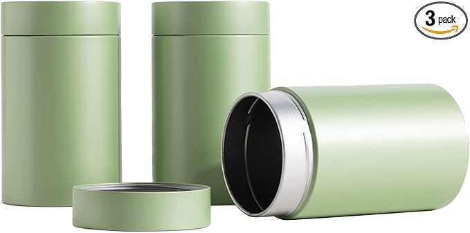 3 Packs Tea Tin Canister for Loose Tea Metal Tea Canister 9 oz 15 oz Round Tin Can for Coffee Beans Tea Container for Kitchen Storage Sugar Matcha Spice Powder (Mint Green, L_2.95x4.92)