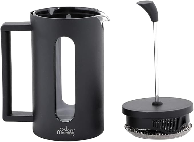 Any Morning Coffe Maker, Stainless Steel Borosilicate Glass French Press, Tea Press for Loose Tea, BPA Free, Heat Resistant Durable, Easy to Clean, 20 oz, Black