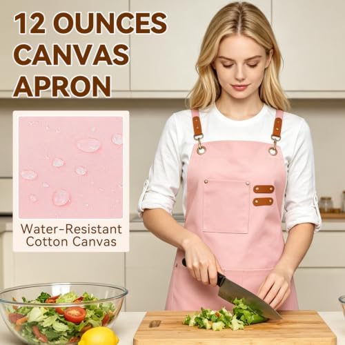 NLUS Chef Aprons for Men Women with 4 Pockets, Water Repellent Cotton Canvas Cross Back Apron - Image 7