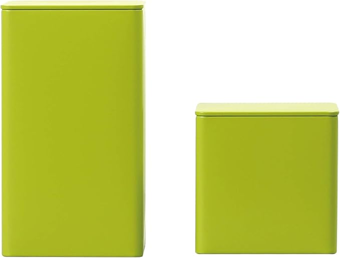 Colorful Square Tin Can Empty Cube Steel Box Storage Container for Treats, Gifts, Favors, Loose Tea, Coffee and Crafts, Mini Portable Small Storage Kit (Green, 1-Small 1-Large)