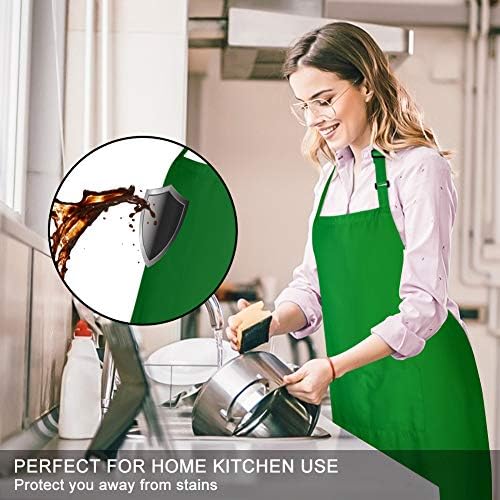 Jubatus 2 Pack Bib Aprons with 2 Pockets Cooking Chef Kitchen Apron for Women Men, Green - Image 3