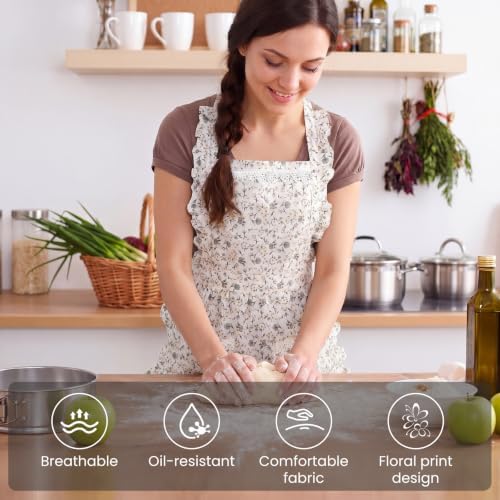 Aoomzoon Cute Aprons for Women with Pockets for Cooking Kitchen Gifts | Adjustable Cross Back Straps Ease Neck Strain, One size Fits Most for Cooking, Grilling and Painting, Gifts for Women - Image 2