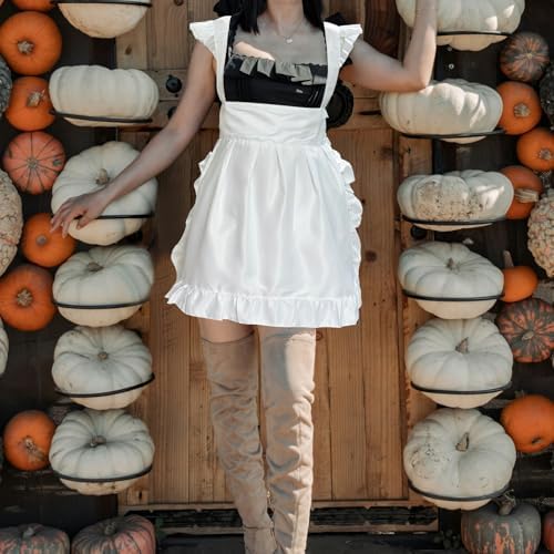 White Maid Apron for Women Cotton Waist Half Maid Costume Victorian Retro Ruffled Kitchen Cute Vintage Party Cosplay - Image 2