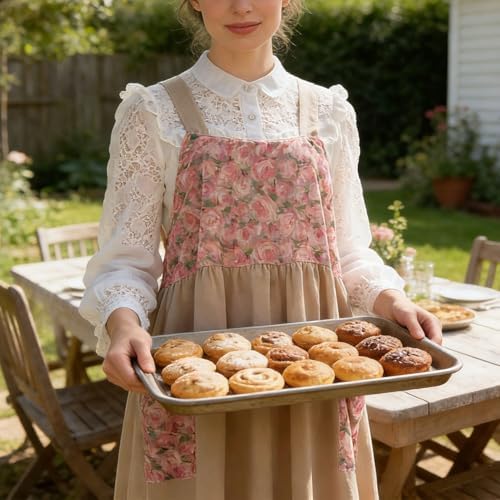 Uaussi Cotton Linen Apron Cross Back Work Apron for Women with Pockets Pinafore Dress X Cross Halter Apron for Chef Gardening - Image 2