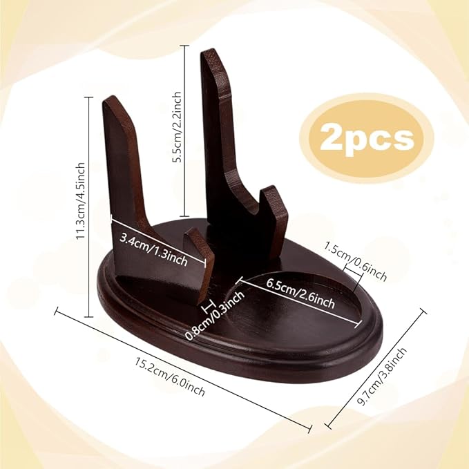 PH PandaHall 2pcs Wood Tea Cup and Saucer Display Stand, Brown Single Cup Display Wooden Saucer Holder Racks Organizer for Kitchen Table Plate Art Decorative, 5.9x3.8x4.4 inch