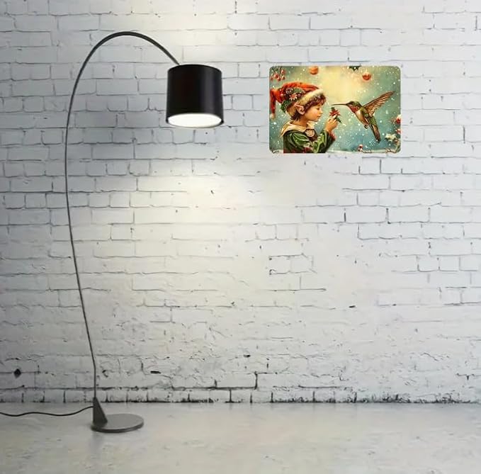 Christmas Elf and Vibrant Hummingbird - Vintage Metal Tin Sign, Festive Wall Art Decor for Gym, Cafe, Garage, Restaurant, Home, and Garden, Iron Material, 12x8 Inches - Image 6