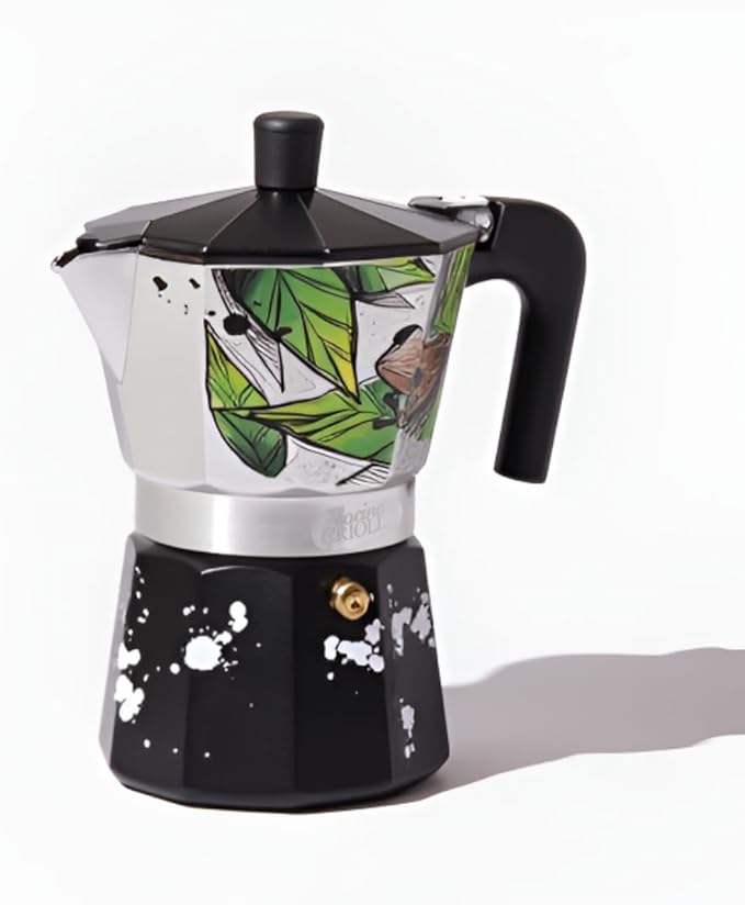 Puerto Rico Greca de Cafe Gift Set | Boricua Art by Joshua Montes Stovetop Coffee pot & Moka Pot with Authentic Café El Coqui and a Wooden Spoon | Cafetera | El Coqui, 6 Espresso Cups