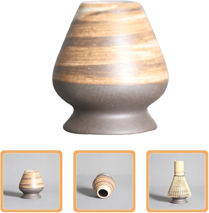Cabilock 1piece Ceramic Matcha Whisk Stand for Japanese Tea Matcha Tea Whisk Holder Bamboo Design
