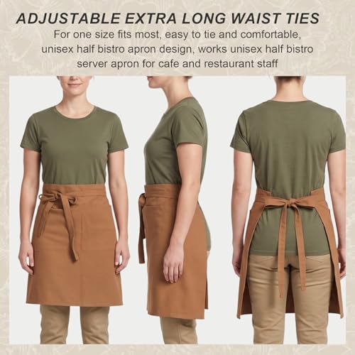 Half Apron for Women Men Cotton Linen with 2 Large Pockets Waist Short Bistro Server Aprons Waiter Waitress Unisex - Image 3