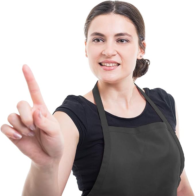 Total 6PCS Black Apron for Wowen Adult Unisex with 2 Pockets-Chef Cooking Baking Kitchen Restaurant Crafting Painting Party Aprons - Image 6