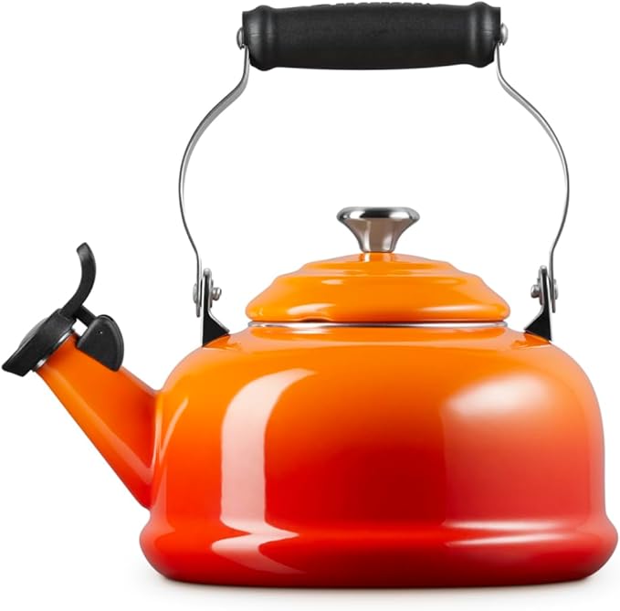 Le Creuset Enamel On Steel Whistling Tea Kettle with Metal Finishes, 1.7 qt., Flame