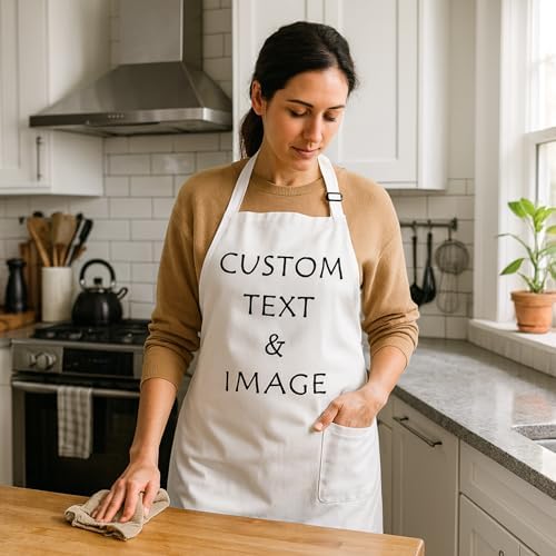 Custom Apron Women Men with Pockets Personalized Name Logo Cooking Aprons | Customizable Full Length Cotton Twill, Add Any Text Photo or Business Logo, Two Deep Pockets, 14 Colorways - Image 3