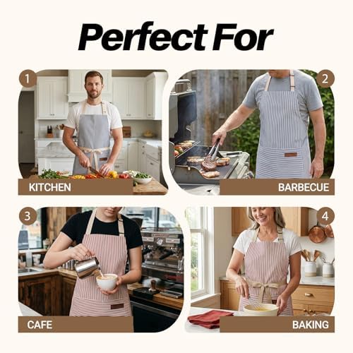 2Pack Adjustable Kitchen Apron for Women Men with 2 Pockets，Cotton-Polyester Blend Bib Aprons for Cooking,Baking - Image 7