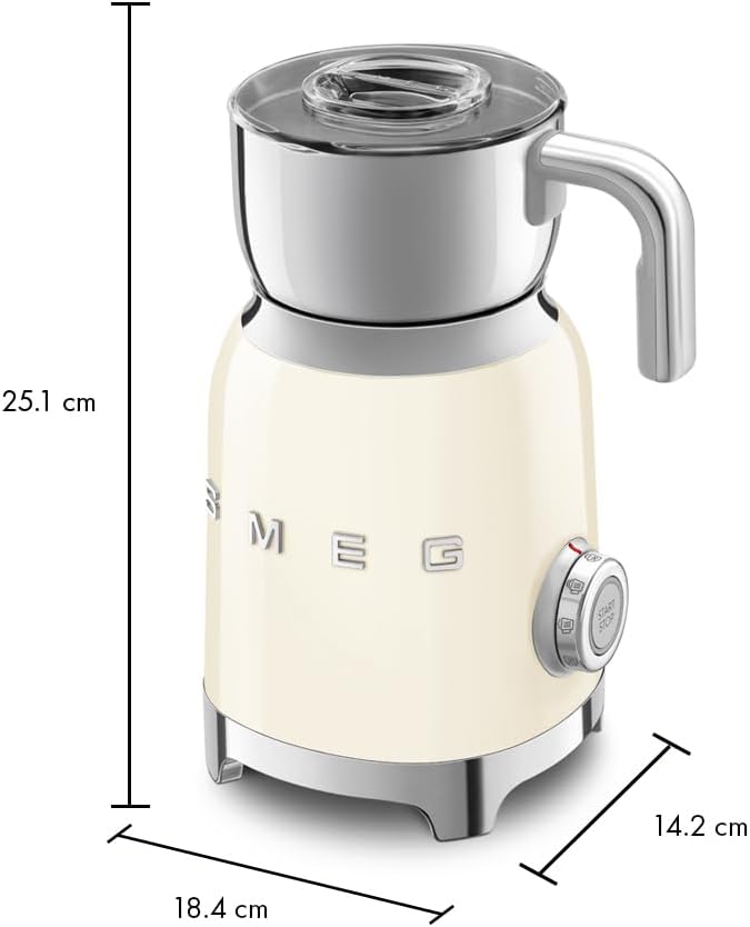 SMEG Retro 50's Style Milk Frother with 2 Disks 6 Preset Programs Hot or Cold Frothing and Induction Heating (Cream)
